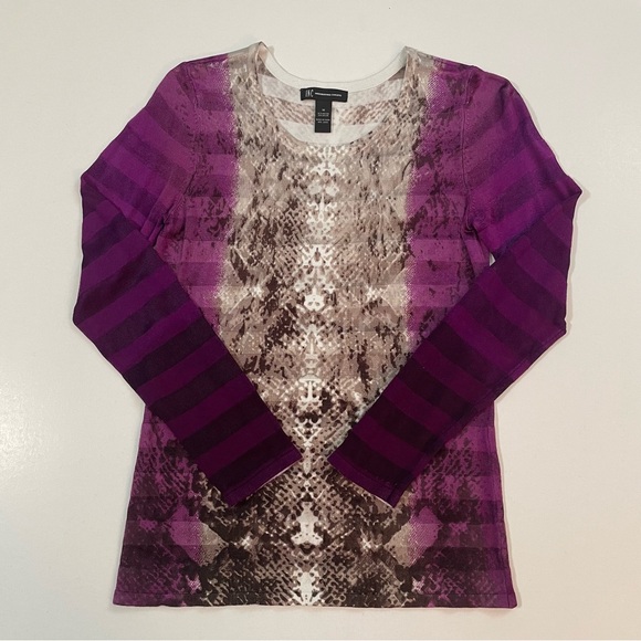 INC International Concepts Purple and Brown Snake Print Sheer Sweater - Picture 1 of 6